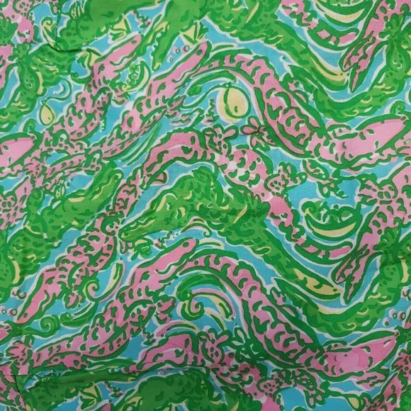 Lilly Pulitzer Green Pink Alligator Print Beaded Dress Size 4 Pink Label scallop - Picture 2 of 9